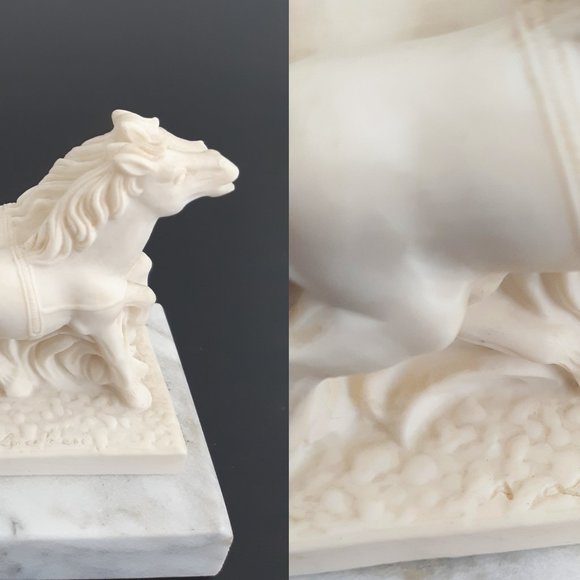 VTG Alabaster Marble Statue Figurine Roman Warrior Chariot Horse Italy Signed - Picture 11 of 12